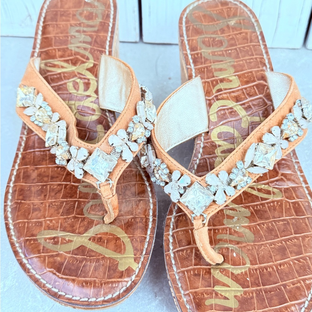 Sam Edelman Tan and Cream Embellished Sandals